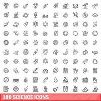 100 science icons set, outline style vector