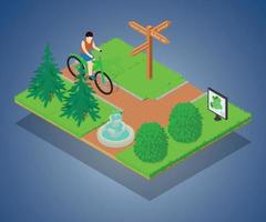 Bicycle path concept banner, isometric style vector