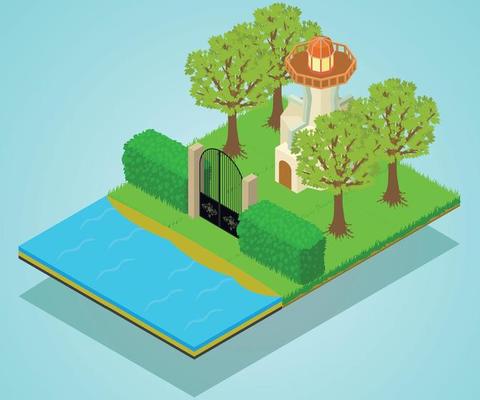 Lighthouse concept banner, isometric style