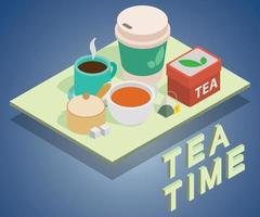 Tea time concept banner, isometric style vector