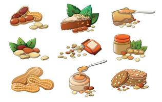 Peanut icons set, cartoon style vector