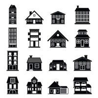 Houses black simple icons set vector