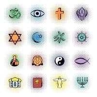 conjunto de iconos de cómics de religión vector