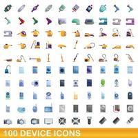 100 iconos de dispositivo, estilo de dibujos animados vector