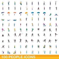 100 people icons set, cartoon style vector