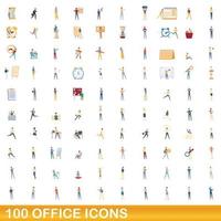 100 office icons set, cartoon style vector