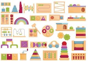 Montessori system icons set cartoon vector. Childhood block vector