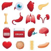 Donate organs icons set, cartoon style vector