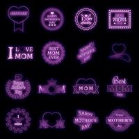 Mother Day icons set vector neon