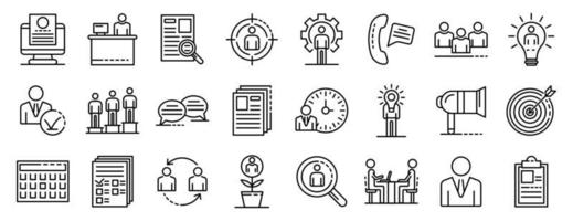 Recruitment icons set, outline style vector