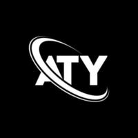logotipo de aty. letra aty. diseño del logotipo de la letra aty. logotipo de iniciales aty vinculado con círculo y logotipo de monograma en mayúsculas. tipografía aty para tecnología, negocios y marca inmobiliaria. vector