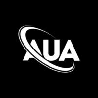 logotipo de aua. letra aua. diseño del logotipo de la letra aua. logotipo de iniciales aua vinculado con círculo y logotipo de monograma en mayúsculas. tipografía aua para marca tecnológica, comercial e inmobiliaria. vector