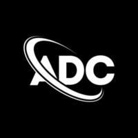 logotipo de adc. letra adc. diseño de logotipo de letra adc. logotipo de las iniciales adc vinculado con el círculo y el logotipo del monograma en mayúsculas. tipografía adc para tecnología, negocios y marca inmobiliaria. vector