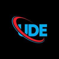 logotipo de ude. carta ude. diseño de logotipo de letra ude. logotipo de iniciales ude vinculado con círculo y logotipo de monograma en mayúsculas. tipografía ude para tecnología, negocios y marca inmobiliaria. vector