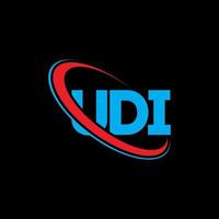 logotipo de udi. letra ud. diseño de logotipo de letra udi. logotipo de las iniciales udi enlazado con un círculo y un monograma en mayúsculas. tipografía udi para tecnología, negocios y marca inmobiliaria. vector