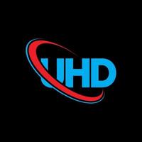 logotipo de uhd letra uhd. diseño del logotipo de la letra uhd. logotipo de las iniciales uhd vinculado con un círculo y un logotipo de monograma en mayúsculas. tipografía uhd para tecnología, negocios y marca inmobiliaria. vector