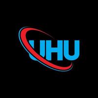 logotipo de uhu. uhu carta. diseño del logotipo de la letra uhu. logotipo de las iniciales uhu vinculado con un círculo y un logotipo de monograma en mayúsculas. tipografía uhu para tecnología, negocios y marca inmobiliaria. vector