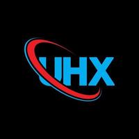 logotipo de uhx. uhx carta. diseño del logotipo de la letra uhx. logotipo de las iniciales uhx vinculado con un círculo y un logotipo de monograma en mayúsculas. tipografía uhx para tecnología, negocios y marca inmobiliaria. vector