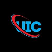 logotipo de la uic. letra ui. diseño del logotipo de la letra uic. logotipo de las iniciales uic vinculado con el círculo y el logotipo del monograma en mayúsculas. tipografía uic para tecnología, negocios y marca inmobiliaria. vector