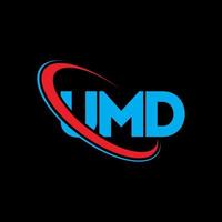 logotipo de la UMD. letra umd. diseño del logotipo de la letra umd. logotipo de umd iniciales vinculado con círculo y logotipo de monograma en mayúsculas. tipografía umd para tecnología, negocios y marca inmobiliaria. vector