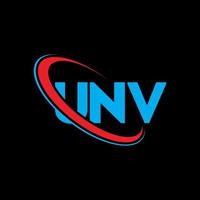 logotipo de la unv. letra unv. diseño del logotipo de la letra unv. logotipo de iniciales unv vinculado con círculo y logotipo de monograma en mayúsculas. tipografía unv para tecnología, negocios y marca inmobiliaria. vector