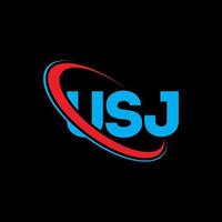 USJ logo. USJ letter. USJ letter logo design. Initials USJ logo linked with circle and uppercase monogram logo. USJ typography for technology, business and real estate brand. vector