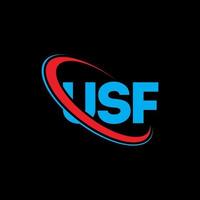 logotipo de la fsf carta usf. diseño del logotipo de la letra usf. logotipo de las iniciales usf vinculado con el círculo y el logotipo del monograma en mayúsculas. tipografía usf para tecnología, negocios y marca inmobiliaria. vector