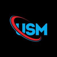 logotipo de usm. carta usm. diseño del logotipo de la letra usm. logotipo de iniciales usm vinculado con círculo y logotipo de monograma en mayúsculas. tipografía usm para tecnología, negocios y marca inmobiliaria. vector