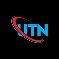 logotipo de la utn. letra utn. diseño del logotipo de la letra utn. logotipo de iniciales utn vinculado con círculo y logotipo de monograma en mayúsculas. tipografía utn para tecnología, negocios y marca inmobiliaria. vector