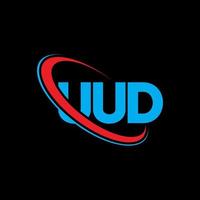 logotipo de uud. uud carta. diseño del logotipo de la letra uud. logotipo de las iniciales uud vinculado con un círculo y un logotipo de monograma en mayúsculas. tipografía uud para tecnología, negocios y marca inmobiliaria. vector