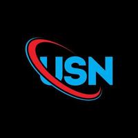 USN logo. USN letter. USN letter logo design. Initials USN logo linked with circle and uppercase monogram logo. USN typography for technology, business and real estate brand. vector