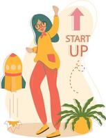 Colorful cute girl build startup illustration vector