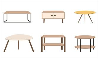 Set of tables in scandinavian style. Wooden flat coffee table. Vector illustration.