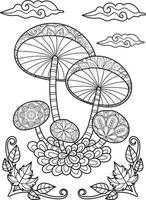 Mushroom Coloring Page For Adults vector