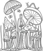 Mushroom Coloring Page For Adults vector