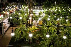 La línea de luz de tungsteno estaba decorada en el jardín de contenedores por la noche. foto