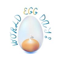 A voluminous egg with egg yolk in the shell. World Egg Day. Vector illustration