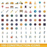 100 iconos de construcción, estilo de dibujos animados vector