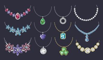 Necklace icon set, realistic style vector
