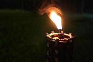 cierra la antorcha y el fuego en el jardín nocturno. foto