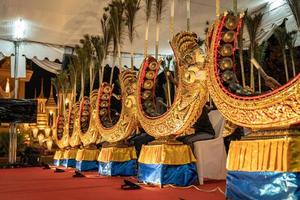 Ancient Thai music instrument and band are played by student in temple event at the night. photo