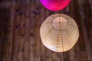 Thailand Festival Holiday Event decorates by China Colourful ball circle lamp, hang on to sling in the dark night. photo