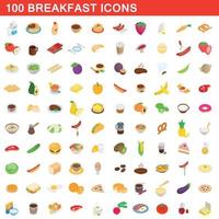 100 breakfast icons set, isometric 3d style vector