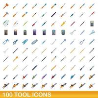 100 iconos de herramientas, estilo de dibujos animados vector