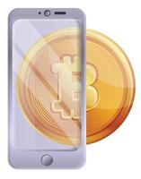 Bitcoins dinero virtual en vector de icono de teléfono