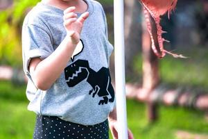 girl is in the football field. photo