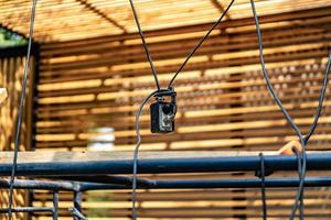 The constructor sets the power plug and electric cable connects together by hanging top of the floor to avoid from walking away. photo