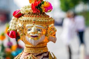 The Sacrifice objects set for the Thai filming project. They prepare in front of the spiritual landlord statue and asking for the successful project. photo