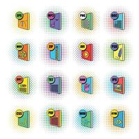 File format icons set, pop-art style vector