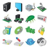 Computer service icons set, cartoon style vector